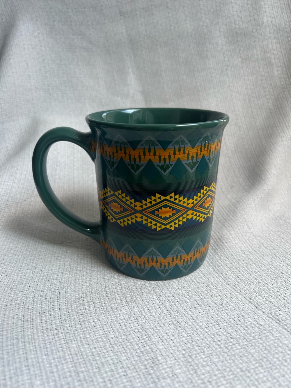 Pendleton Green Ceramic Mug with Yellow Aztec Banding - Picture 2 of 7